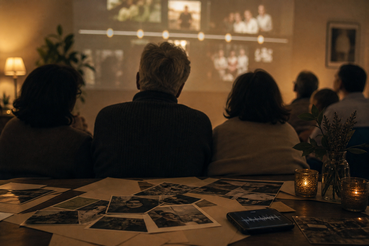 Family members watching a memory story together
